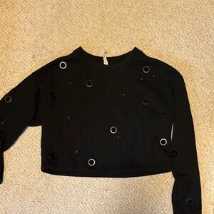 ALO Yoga Black Sweater with Eyelet Details